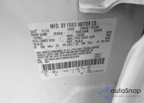 2011 Ford Edge Limited z USA, uszkodzony, nr VIN 2FMDK4KC8BBA52239